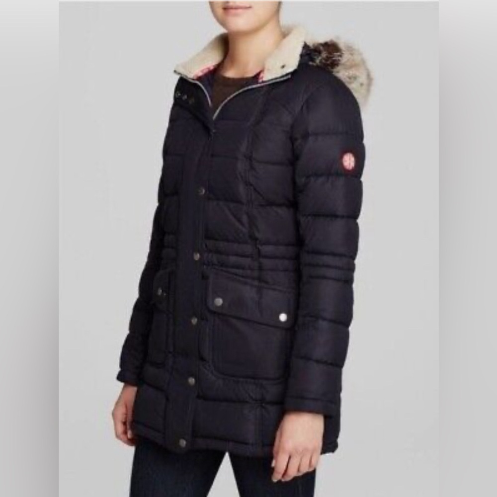 Barbour Navy Blue Puffer Jacket with Fur Hood size 8